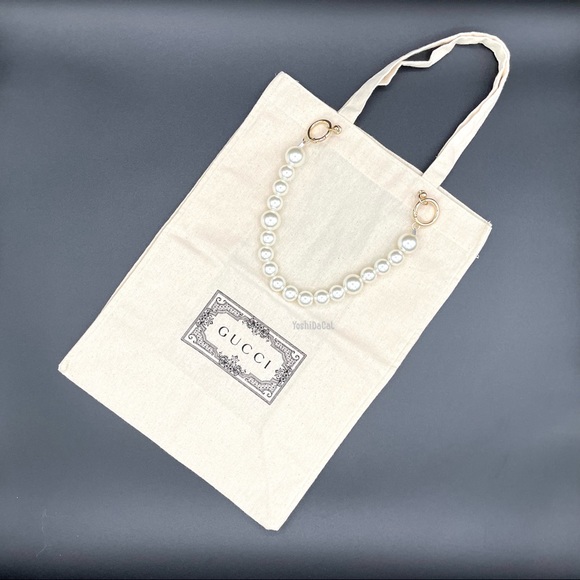 🆕 Gucci Canvas Shopping Tote Bag w/Accent Handle & Ribbon, New Handbag Purse - Picture 7 of 13